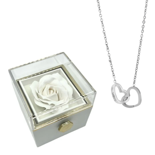 שרשרת לבבות עם חריטה זוגית וקופסאת וורד