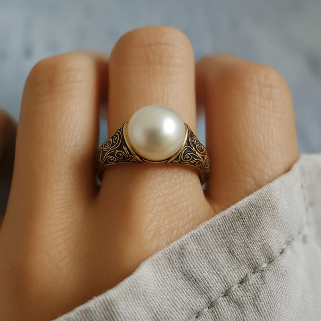 טבעת וינטג' זהובה עם פנינה