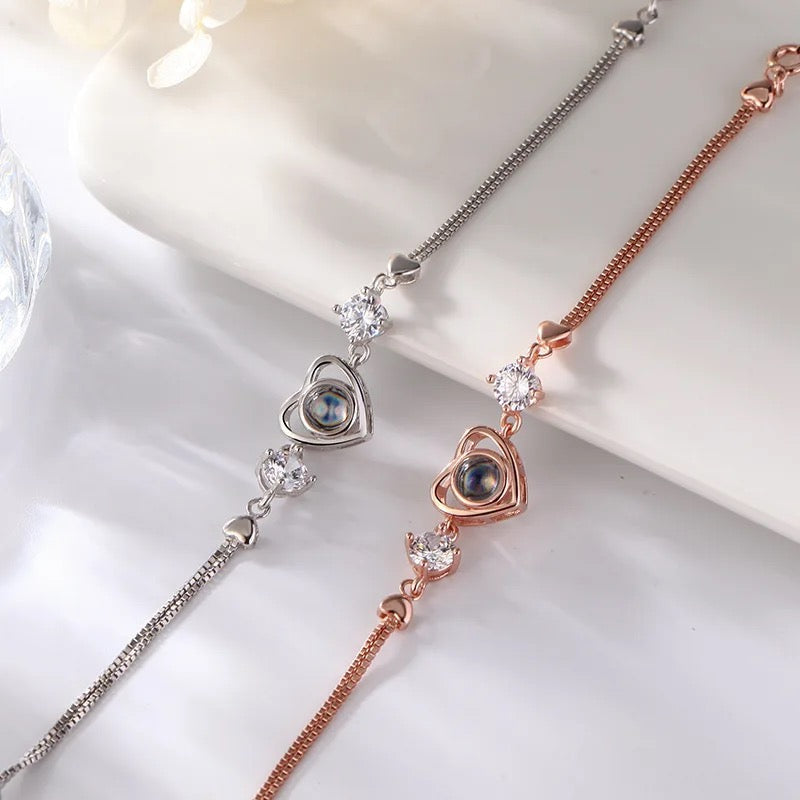 צמיד לב יהלום לאשה עם תמונה מוצפנת